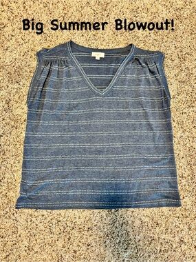 $5 When Bundled! LOFT Navy Striped V-Neck Sleeveless Top